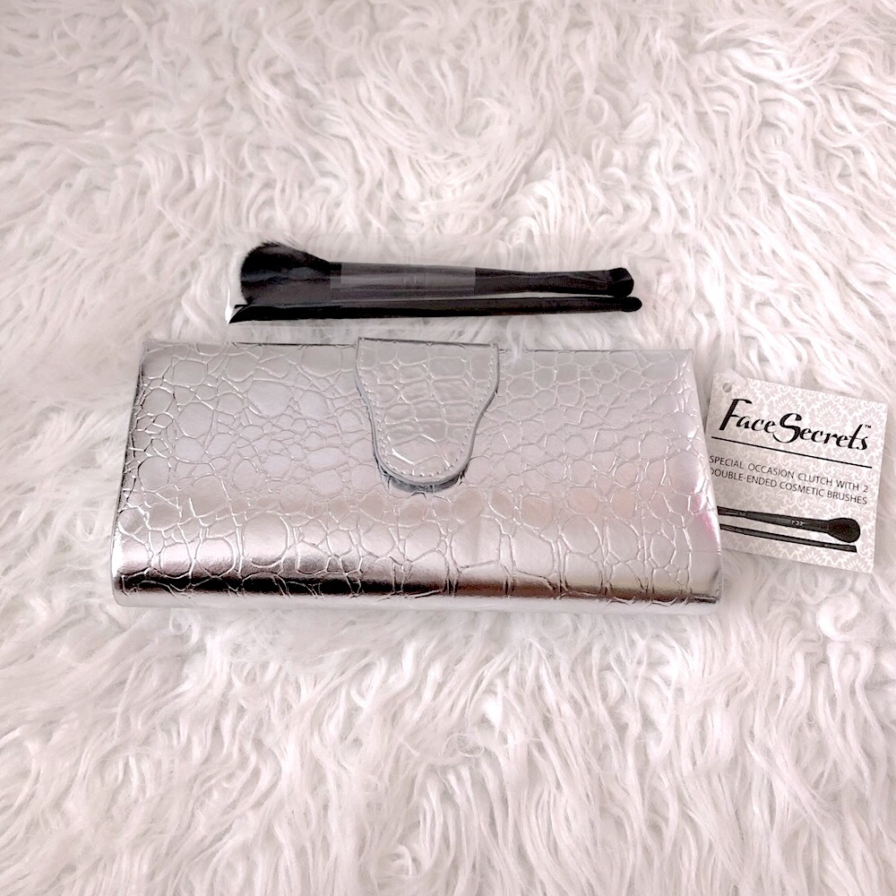 Silver Clutch with 2 Double Ended Cosmetic Brushes
